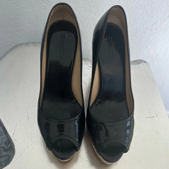 Jimmy Choo Black Patent Papina Cork Wedge Pumps Size 39 - Picture 4 of 9